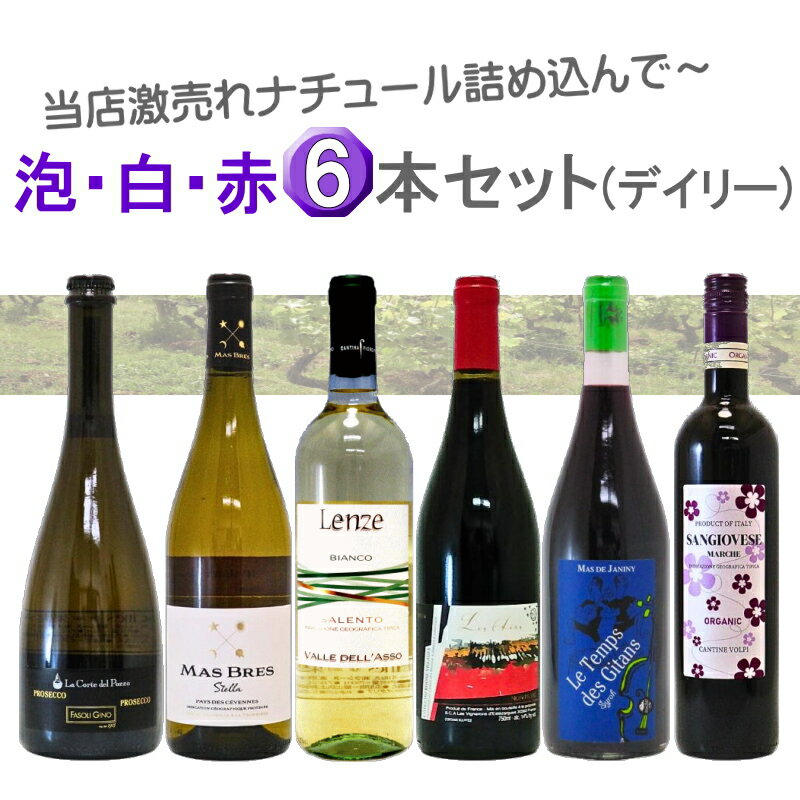 激売れ！ナチュラルワイン（ビオ 自然派）泡 白 赤ワイン6本セット《デイリー編》（クール便指定は別途400円）