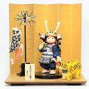 五月人形 大将飾り 壹三作 もののふ童 張子の虎 鯉のぼり 洋金箔押絹シケ貼り屏風平飾りセット
