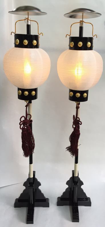 上5.5号コードレス陣屋提灯木製黒塗り家紋入り