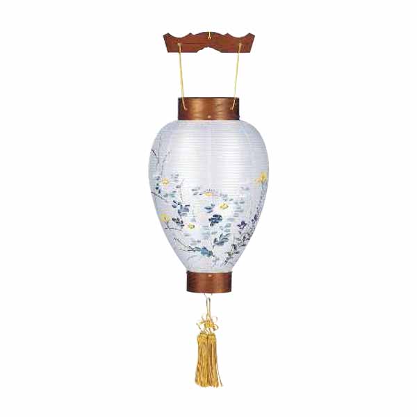 御所提灯　書き絵 絹張 菊　【八寸御所　ケヤキ】 029-a-3313