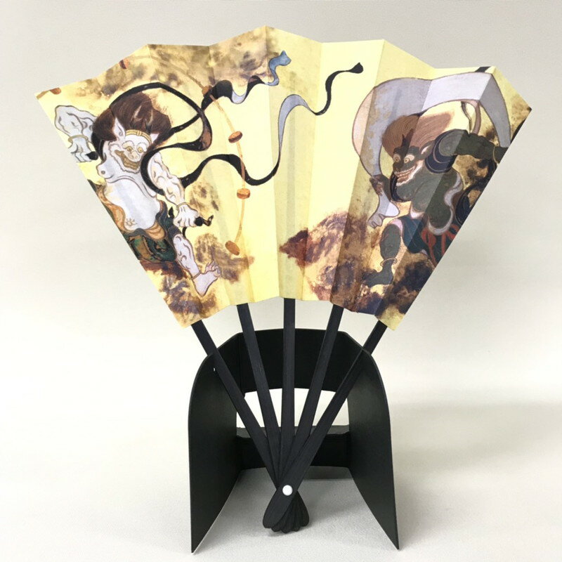 扇子 飾り扇子 京扇子 外国人向け ギフト プレゼントお土産 7寸 飾り扇セット 飾り台(紙製)付き 風神雷神 英字と日本語説明書付き