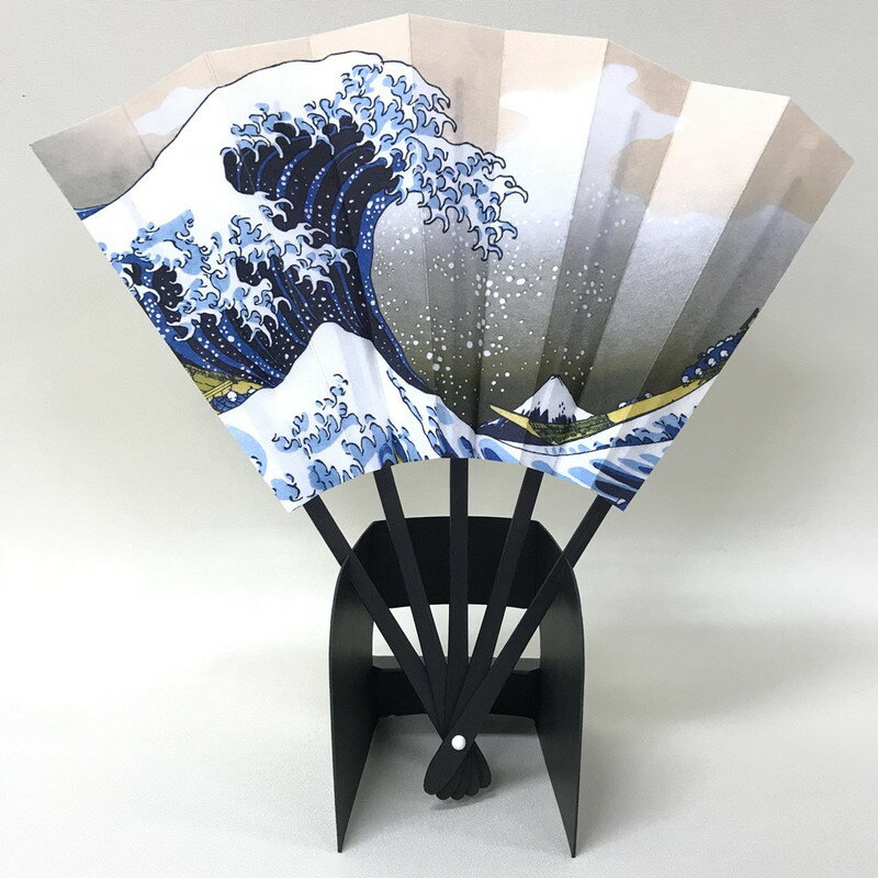 扇子 飾り扇子 京扇子 外国人向け ギフト プレゼントお土産 7寸 飾り扇セット 飾り台(紙製)付き 浪裏 英字と日本語説明書付き