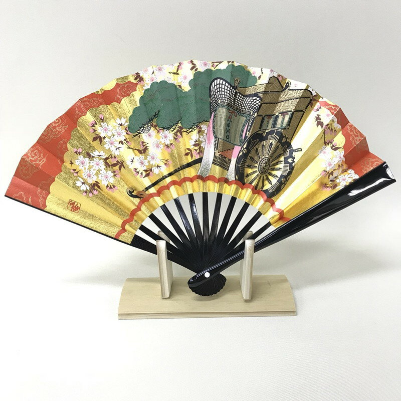 扇子 飾り扇子 京扇子 外国人向け ギフト プレゼントお土産 5寸 茶扇 御所車 台付き