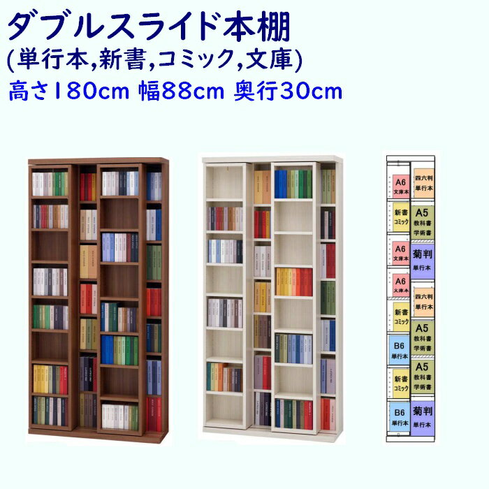 Rakuten - ダブルスライド本棚 高さ180cm 幅88cm 奥行30cm