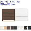 クローゼット内収納をお探しの方に適した幅75cm・奥行き54cmタイプでハンガーラック下などを活用しやすい3段のチェストです。 キャスター仕様を選択すれば、移動も楽々です。台輪仕様もお選び頂けます。 【カラー】チェストの色は、ホワイト(WH)・ナチュラル(NA)・ウォールナット(WN)・ダーク(DK)・ブラック(BLK)・グロスホワイト(GW)・グロスホワイト木目(GM)・グロスブラウン(GBR)・グロスブラック(GBK)の9色から選べます。 引出しの前板は、木目を縦・横交互に貼り分けされていて、クラフト感のある優しい感じに仕上がっています。 （グロス色（グロスホワイト,グロスホワイト木目,グロスブラウン,グロスブラック）は、天板と前板のみグロスシートです。また、グロス色の前板の貼り分けはありません。） 【プル・タイプ引出し】 軽く開くプルオープンレールを使用。 シンプルな美しさをデザイン。 【可動仕切りフレーム】 全ての引出しに桐無垢材の仕切りが入っています。 脚部はキャスター仕様と台輪仕様のどちらかをお選び下さい。 奥行き：540mm サイズ：幅75×奥行54×高さ70.8(キャスター)or67.4(台輪）(cm) 材質：前面、天板、側板：突板調の強化プリント化粧板（ガイア） 引き出し内材：桐引き出し底板：4mm厚ベニア Como(コモ)のチェストは、受注生産の為、発送迄3〜4週間の納期です。 商品の配送は、梱包した状態での玄関渡しとなり、お客様ご自身での開梱・設置が必要です。 ご希望があれば、開梱設置迄の配送も手配いたします。ご注文の際に、選択してください。 （※ 離島等、地域により開梱設置迄の配送ができない場合、お送りできない場合があります。また、発送から1週間程度の日数を要する場合があります。） ※ ご注文の際には、設置のためのゆとりを1cm以上とって下さい。