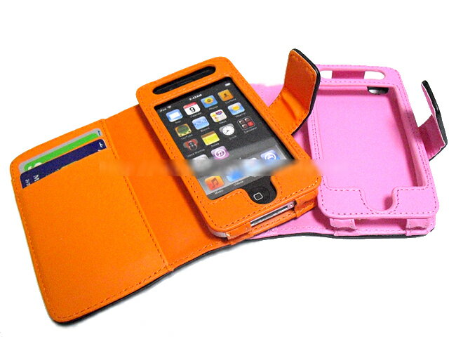 【訳アリ】iPhone4/iPhone4S ドット柄レザーケース｜手帳型 ウォレット風 オレンジ 橙色 送料無料