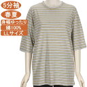 【特価 SALE】シニアファッション レディース【綿100%ボーダーシリーズ】春夏物 LLサイズ 5分袖 クルーネック カットソー 綿100% 優しい肌触り 身幅ゆったり 体形カバー トップス Tシャツ 洗濯機OK ギフト プレゼント 敬老の日 母の日 70代 80代 90代高齢者おばあちゃん