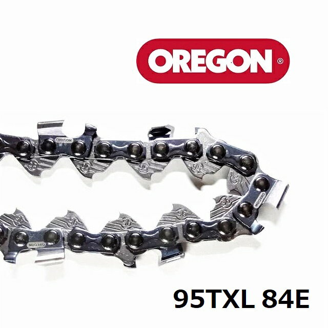 【オレゴン OREGON チェーンソー替刃のご確認方法】 1.チェーンソーからチェーン刃を取り外します 2.メーカー名(OREGON)を確認します 3.チェーン刃がガイドバーに入っていた部分のドライブリンク（コマ）に刻印されている数字を確認します 4.カッター刃の仕様（用途）を確認します 5.チェーン刃がガイドバーに入っていた部分のドライブリンク（コマ）の数を数えますOREGON（オレゴン）純正品のチェーンソー替刃（ソーチェーン） オレゴン(OREGON) ソーチェーン 95TXL 084E 95VPXの互換刃で新チェーンの95TXL 95TXLは「より速く、シャープに、簡単に」をテーマに新開発のソーチェーン カッター刃のデザインから製造工程まで新たに見直して設計し開発されたスピードカットチェーン 新しいカッターの研磨工程を導入したことによりカッティングパフォーマンスが向上 かつ目立て角度とカッターの寿命がひと目でわかるインジケーターにより目立てが容易になりました ドライブリンクやタイストラップのオイル潤滑方式の形状を見直したことにより潤滑性が高まりより耐久性が向上 オイル溜まりを新しく作り、よりオイルが溜まりやすい形状にしたことによりチェーンにオイルの供給効率が向上 ドライブリンクには特に摩擦係数が高い箇所にオイルが供給される設計にすることで ソーチェーンの動きをスムーズにして摩耗を防いでいます チェーンソー刃 チェーンソー替刃 チェーンソー替え刃 チェンソー刃 チェンソー替刃 チェンソー替え刃 ソーチェーン ソーチェン チェーン刃 チェン刃 オレゴン チェーンソー 替刃 95TXL オレゴン チェーンソー 刃 95TXL オレゴン OREGON 純正 正規品 品番 95TXL084E 95シリーズ 95TXL 刻印 95 ピッチ&nbsp; 0.325インチ ゲージ ドライブリンク厚み 0.050インチ 1.3mm ドライブリンクの数 84コマ 刃研ぎ ヤスリサイズ 4.8mm 95TXL-84 95TXL-84E 95TXL84 95TXL84E 95TXL-084E 95TXL084E 95TXL084EC 95TXL084EJ ハイフンや末尾の品番の違いはチェンソー本体メーカーの表記方法や包装形態の違いによるもので 中身の製品は同じものです 充電式チェンソー、エンジンチェーンソー、電動チェーンソーの多くのメーカーが オレゴン社製のチェーン刃を使用して標準装備しています マキタ 共立 エコー 新ダイワ やまびこ ゼノア 日立 ハイコーキ リョービ 京セラ シングウ 新宮商行 タナカ 95TXLはドライブリンクに95の数字が刻印されています ドライブリンクの数をかぞえて84個あれば品番95TXL084Eとなります 品番　　95TXL　（ドライブリンクに95の数字が刻印されています） 95チェーンの新タイプ 例えば95VPX084Eを使用中の場合は95TXL084Eが使用可能です 95VPX・95VP・20BPX・20LPXと互換性あります ピッチ　　.325&rdquo; ゲージ　　．050&rdquo;（1.3mm） ドライブリンク数　　84 ガイドバー長さ　20&rdquo;（50cm）-22&rdquo;（55cm） ※ガイドバー長さはメーカーや機種の違いで異なる場合があります 包装形態により品番がかわりますが同じものです 95TXL084E(95TXL84E)のブリスターパック入りは95TXL084EC 小箱入りは95TXL084EJになります 当店（モリツール）では小箱入り包装でソーチェーンの品番で表示しています