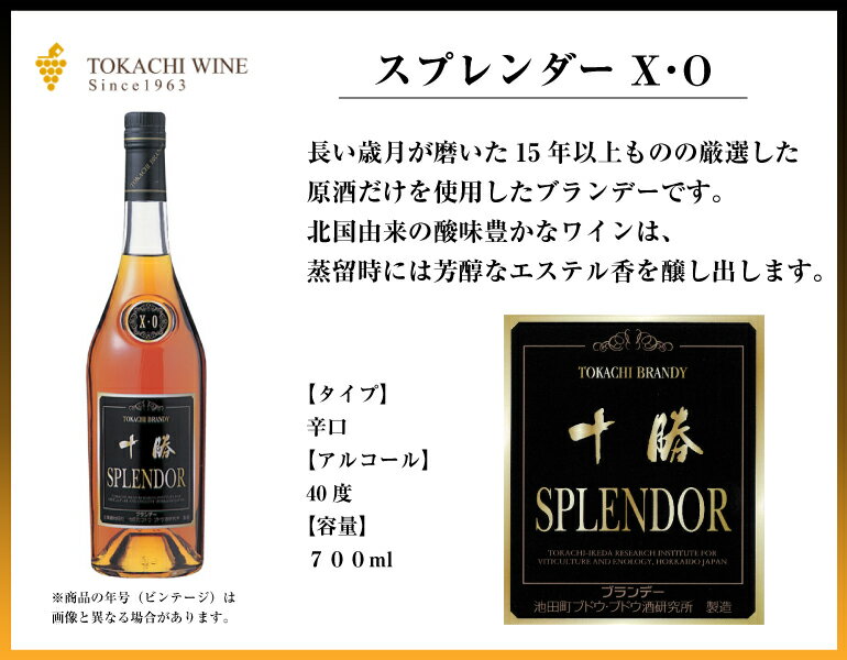 十勝ワイン スプレンダー X・O 700ml 国産ブランデー 北海道 池田町 地酒 贈り物 お土産 誕生日 内祝 お歳暮 御歳暮 お祝い 御礼 クリスマス プレゼント