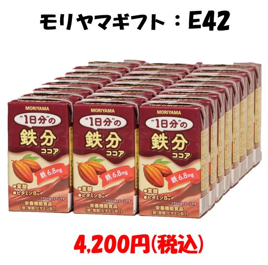 MORIYAMA 夏ギフト E42 1日分の鉄分ココア 125ml 24本 栄養機能食品 鉄 葉酸 ビタミン12 お中元 暑中お見舞い 残暑お見舞い 熨斗無料 送料無料