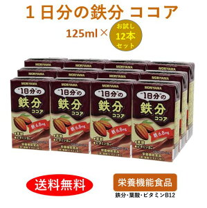 【スーパーSALE10%オフ：お試し12本】 守山乳業 [1日分の鉄分]ココア125ml 12本 栄養機能食品 鉄 葉酸 ビタミン12 送料無料 ココア アイスココア 詰め合わせ セット 飲料 お徳用 ドリンク おいしい 健康飲料 美味しい 健康ドリンク ココア飲料 ジュース