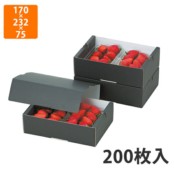 【化粧箱】L-2096 イチゴ2Pサービス箱 黒セット　170×232×75mm (200枚入)【代引不可】 フルーツ用 ギフト用 ギフトボックス 紙箱 果物箱 贈答用 青果用 果物用