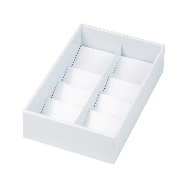 出荷単位:　1ケース単位で購入可能&lt;1ケース 100個入り&gt;ヒナ段の仕切がズレや偏りからお菓子を守ります。白無地にツヤ感抜群の表面加工したギフトボックス登場。 商品仕様 カラー ホワイト サイズ 166×265×65 mm 重さ 241g 素材 紙 仕様 フタ・身・仕切 販売単位 1ケース(100個) 梱包形態 ケース：100個入り 製造メーカー ヤマニパッケージ