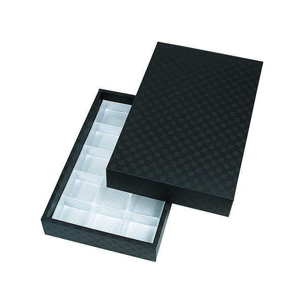 【エントリーでポイント7倍!12/4〜】【化粧箱】まんじゅう20ヶ用 市松柄黒 トレー付 19-421B