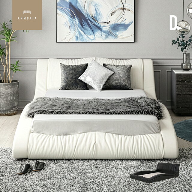 【期間限定特価＊ホワイト30%OFF／ブラック10%OFF】ローベッド ベッド ベッドフレーム ダブル ベット ロータイプ すのこ レザー 革 合皮 合成皮革 フロア デザイナーズ bed インテリア 家具 北欧 モダン 高級 ラグジュアリー D ペット可 猫 犬 爪 強い