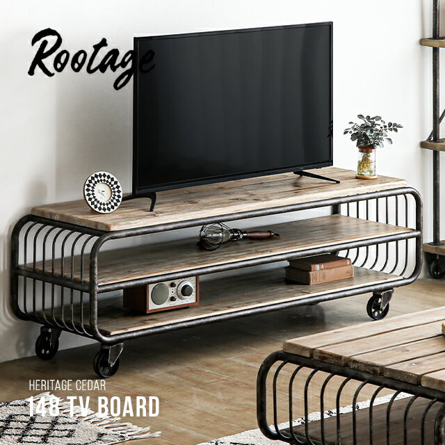 [10%OFFクーポン配布中] テレビ台 ローボード 完成品 送料無料 無垢材 天然木 テレビボード 148cm キャスター付き 収納付き TVボード TV台 アイアン 32インチ 32型 40インチ 40型 おしゃれ ヴィンテージ ビンテージ アンティーク 古材のサムネイル
