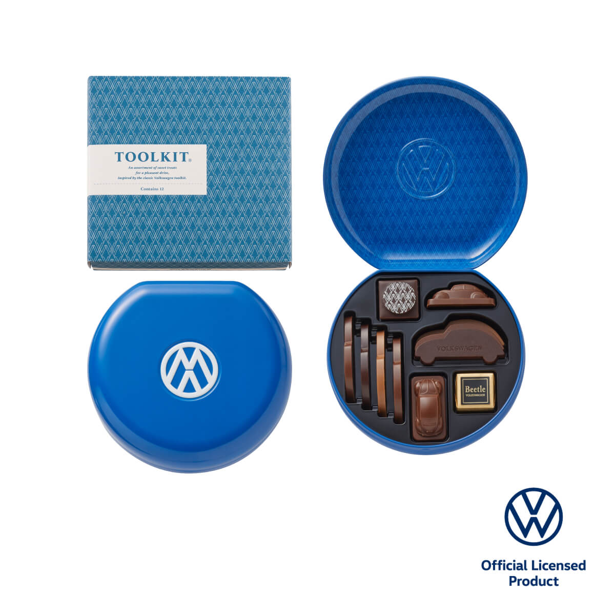 モロゾフ ツールキット 12個入バレンタイン 2026 期間限定 ビートル Beetle フォルクスワーゲン チョコレート ボンボンショコラ フルーツ ナッツ キャラメル お酒不使用 アソート 詰合せ 缶 工具箱 プレゼント ギフト 公式