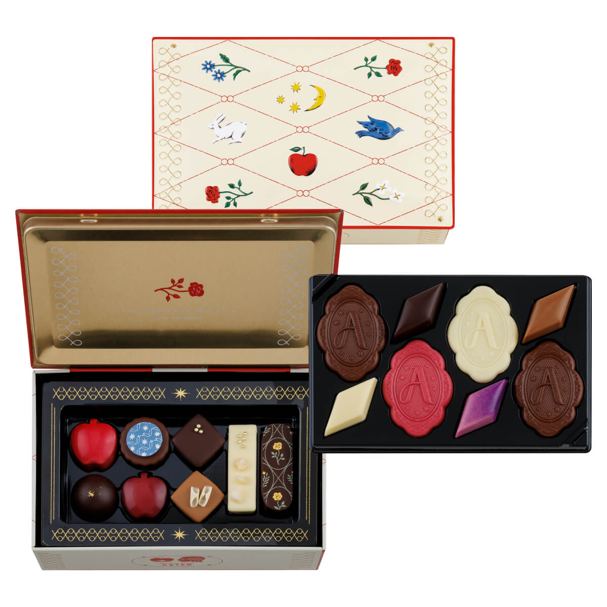 モロゾフ りんごひめアステル 16個入（2段詰）バレンタイン 2026 新商品 期間限定 チョコレート ボンボンショコラ トリュフ フルーツ 洋酒 キャラメル バニラ アソート 詰合せ 缶 かわいい プレゼント ギフト 公式