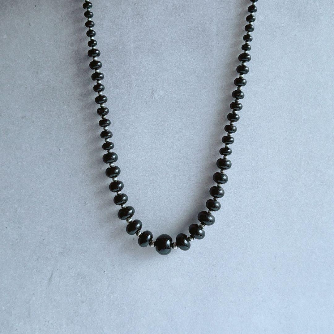 Pearl White - ヴィンテージ ナバホ　シルバー925　ブラックオニキス　ネックレス　海外直輸入USED品