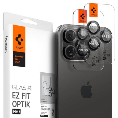 Spigen Glas tR EZ Fit Optik Pro iPhone 15 Pro/15 Pro Max/14 Pro/14 Pro Max 用 カメラフィルム 保護 iPhone 15 Pro/15 Pro Max 対応 カメラ レンズ クリア ブラック 2枚入