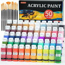 Shuttle Art アクリル絵の具 50色セット アクリル顔料 筆12本付き 速乾 防水 耐久 60ml 鮮やか メタリック 蛍光色 大容量 伸びがいい イ...