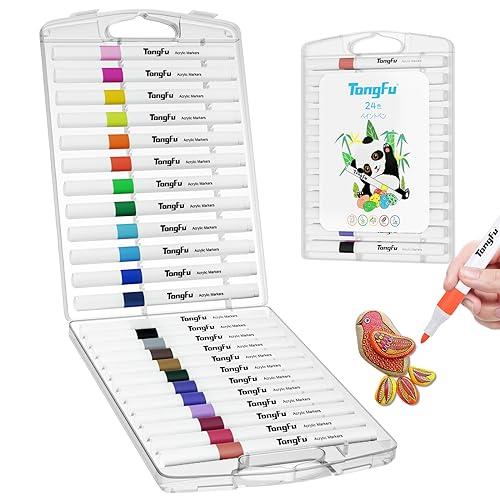 TongFu アクリルマーカー 24色 水性アクリルペン 絵の具 ペイントマーカー 地塊、石、陶磁器、磁器、木、布、キャンバス、スクラップブックに適用 クラフト DIY 中字のサムネイル