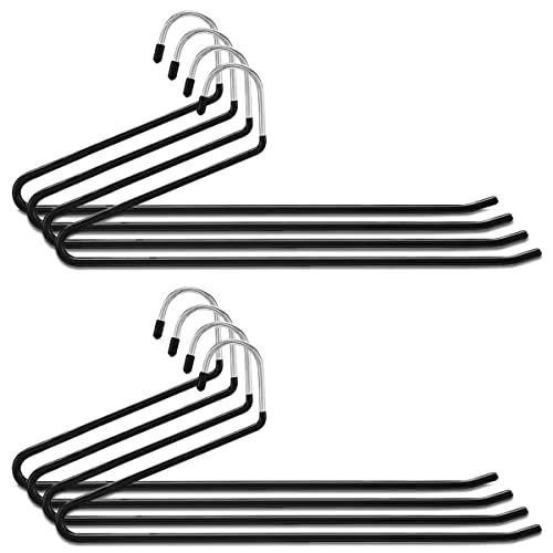 LEEPWEI ズボンハンガー 8本組 スラックスハンガー パンツハンガー 跡がつかない ボトム用 デニム適用 すべり落ちない 省スペース スリム シングルパンツ(ブラック)