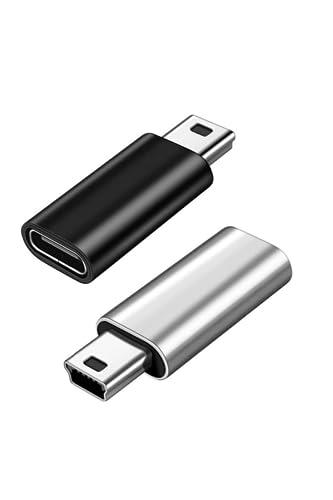 YFFSFDC USB C to ミニUSB 変換アダプタ 2個セット USB C (メス) - Mini USB(オス)アダプター USB Mini Bオスto USB C 変換コネクタ 充電とデータ転送 変換アダプター (ブラック、シルバー)