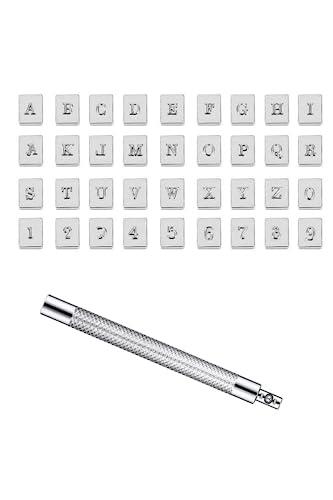 YFFSFDC 刻印セット レザークラフト 交換式刻印 3.5mm 36個セット 革用刻印セット DIY 手作り レザークラフト道具 革細工 打ち具 道具