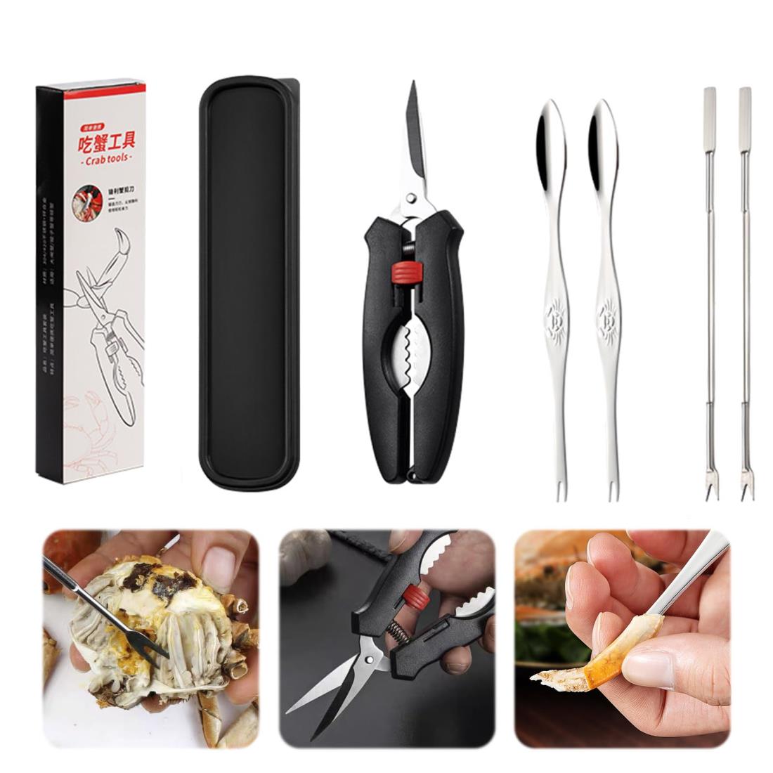 Coollooda カニ専用道具【5本セット】カニ べる ツール カニフォーク カニスプーン かに割り 多機能 耐久性 轻量 使いやすい 便利 カ...