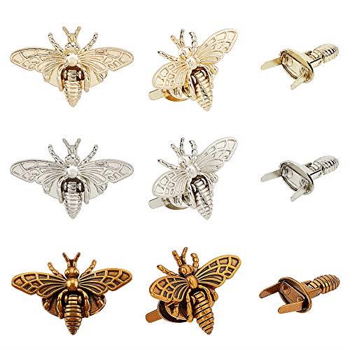 PH PandaHall かばん 差し込み錠 留め具 6セット 3色 蜂 差し込み錠 レザーバッグDIY用