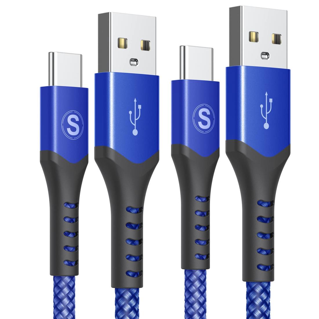 USB Type C ケーブル【2本セット0.3m+0.3m】Sweguard USB-C to USB-A 3.2A USB C ケーブル【QC3.0対応 急速充電】タイプc 充電ケーブル iPhone 15 Pro Max,Samsung Galaxy S21/S20/S10/S9/S8,Sony,Xiaomi,Huawei,Google Pixel,type c機器と互換性があり(ブルー)