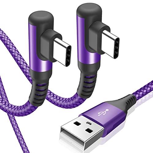 USB Type C ケーブル L字【2本セット 3m】Sweguard USB-C to USB-A ケーブル【PD& QC3.0対応 3.1A急速充電】タイプc 充電ケーブル iPhone15 Pro Max, iPad Pro、Samsung Galaxy S23 S22 S10,Sony、Xiaomi,Huawei,Google Pixel、usb c機器と互換性があり(パープル)