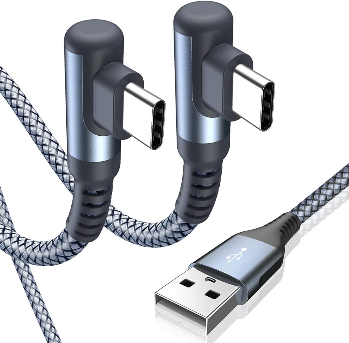 USB Type C ケーブル L字【2本セット 5m】Sweguard USB-C to USB-A ケーブル【PD& QC3.0対応 3.1A急速充電】タイプc 充電ケーブル iPhone15 Pro Max, iPad Pro、Samsung Galaxy S23 S22 S10,Sony、Xiaomi,Huawei,Google Pixel、usb c機器と互換性があり(グレー)