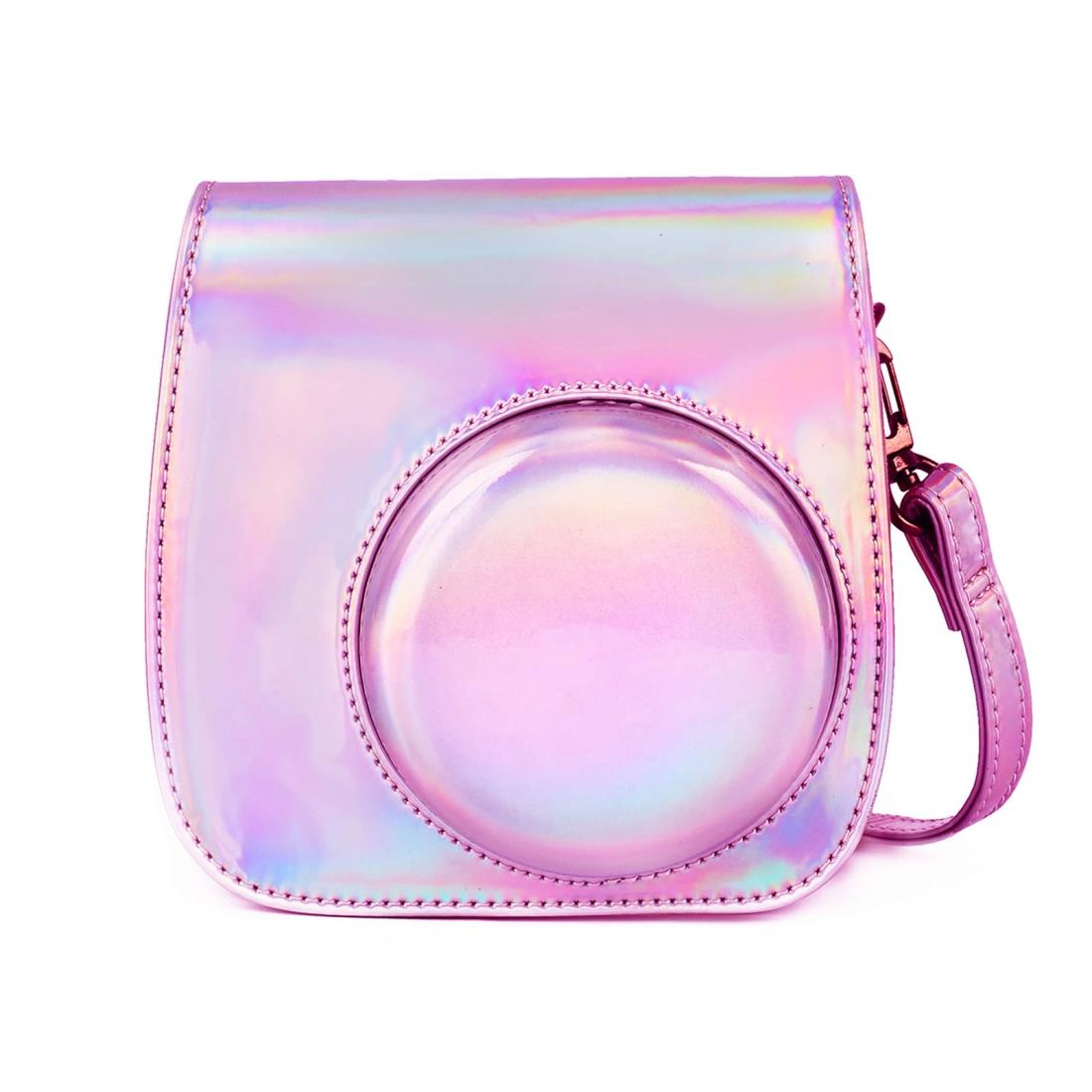 Leebotree mini 12 カメラ保護ケース Instax Mini 12 11 に対応、ポケットと調節可能なショルダーストラップ付き PU レザーバッグ（レーザーピンク）