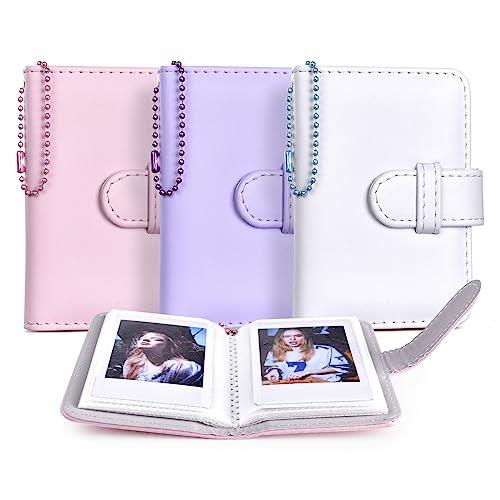HIYQIN チェキ アルバム 3冊セット，Fujifilm instax mini EVO/12/11/9/8/8+/7/25/90用チェキアルバム 3寸写真28枚収納3冊セット 大容量チェキ帳 名刺・キャッシュカードも収納可能 PUレザー 単色(ピンク+パープル+ホワイト)