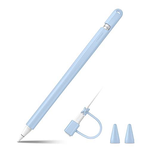 Fintie for Apple Pencil 第1世代用シリコン保護ケース カバー グリップ Apple Pencil ホルダー 握りやすい 軽量 全面保護 紛失 落下防止 スリーブ ケース ペン先カバーとUSBケーブル連接カバー付き (スカイブルー)