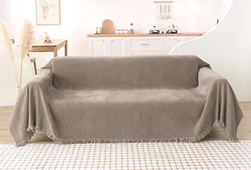 HomeFirst 北欧風 マルチカバー 長方形 180*300cm 大判 シェニール マルチカバーソファー ソファーカバー 2 3 人掛け おしゃれ ブランケットフリンジ付き ベッドカバー カウチ ベッドカバー 毛布 無地 テーブルクロス 柔らかく軽く 吸湿 通気 速乾 洗える 四季通用