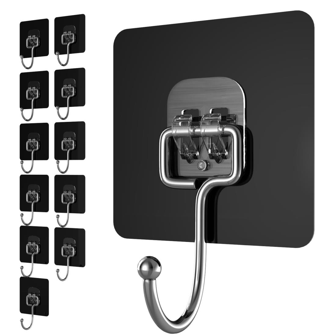 壁掛けフック 12枚入り 耐荷重10KG 粘着フック 壁 傷つけない 防水 防湿 壁掛け用 フック 7×7cm大きい..