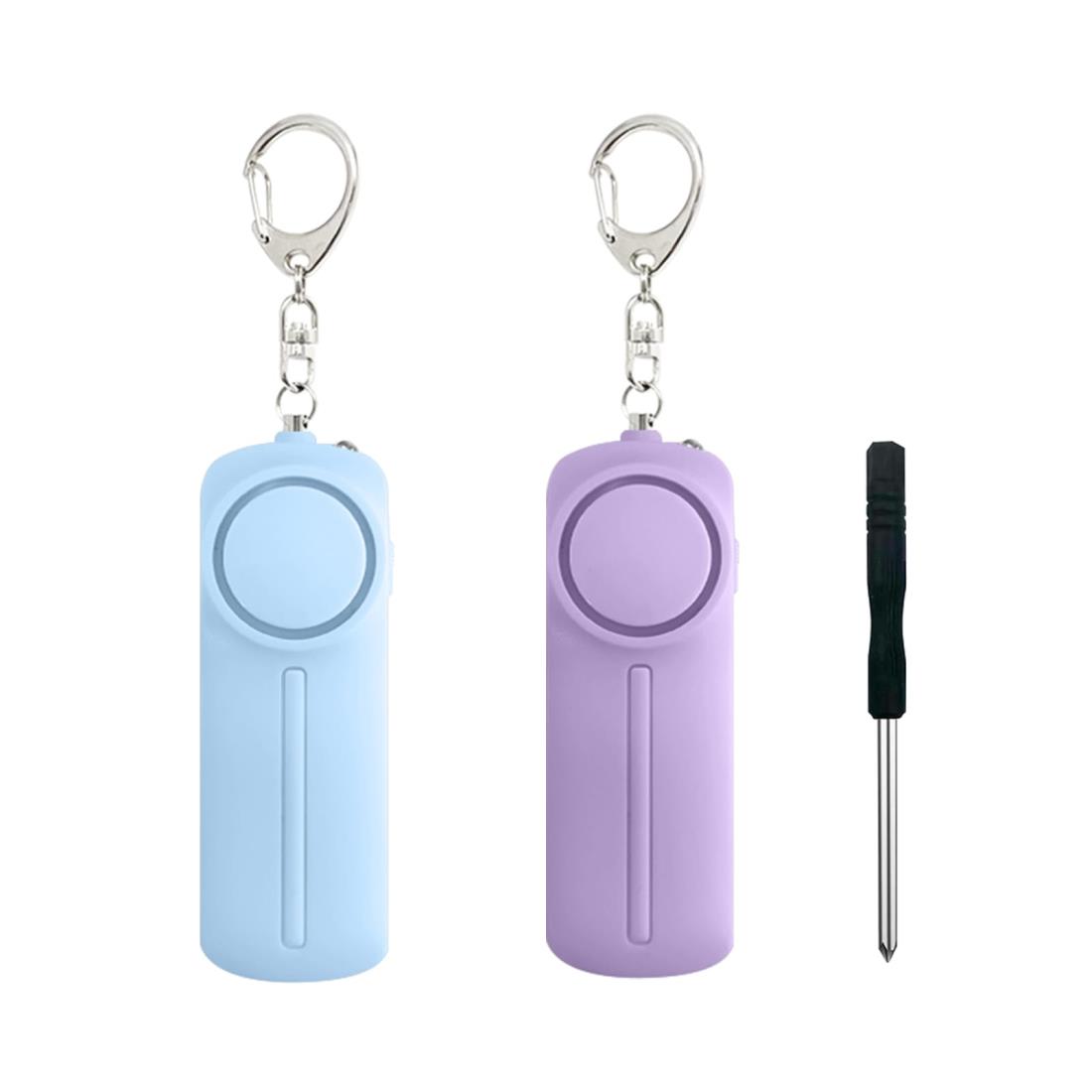 Hion 防犯ブザー【2個入り（パープル+ライトブルー）】【交換用ドライバー付き＋単4電池付き】　防犯アラーム 130dB 大音量 LEDライト付き 防水 防犯ベル 小学生 男の子 女の子 子供 女性 シンプル 防犯 ブザー/ 防犯グッズ ランドセルに付けるのサムネイル