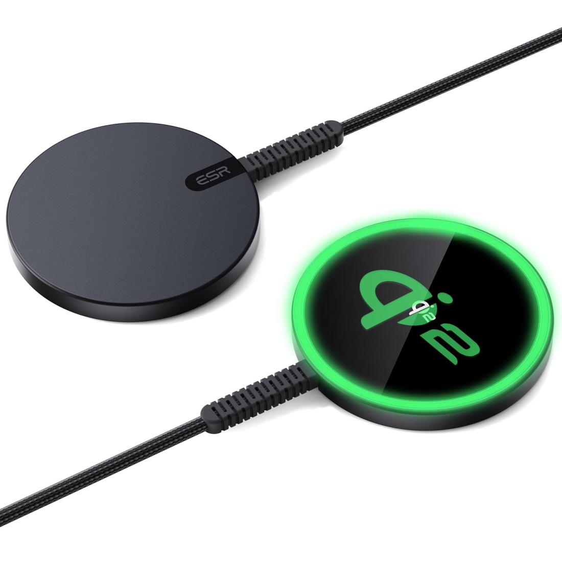 ESR Qi2 ワイヤレス充電器 iPhone用充電パッド iPhone 15/14/13/12シリーズ AirPods Pro対応Magsafe充電器 A/Cケーブル付き強力マグネット充電パッド 2個入りブラック