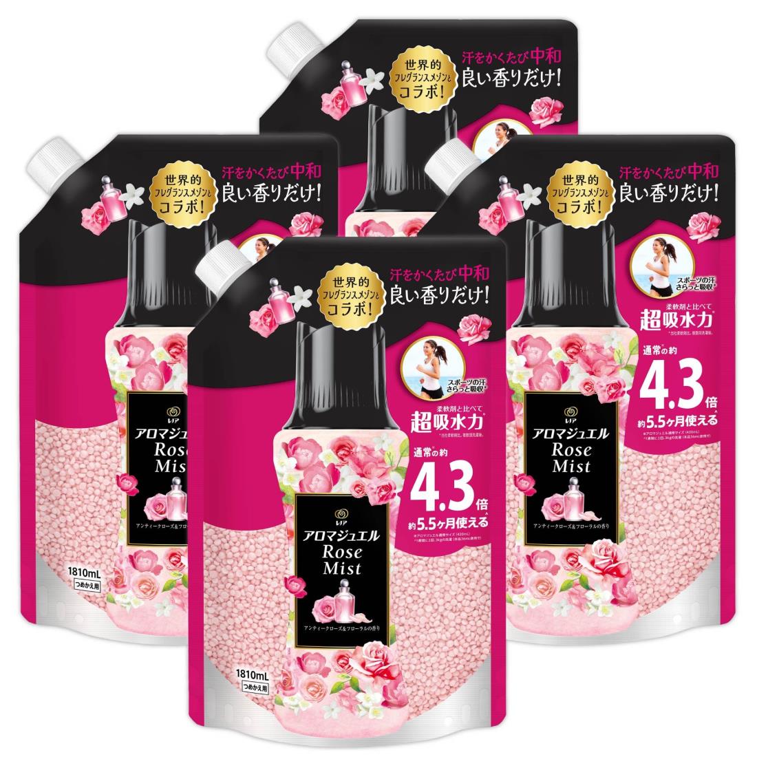 レノア ハピネス アロマジュエル 香り付け専用ビーズ アンティークローズ＆フローラル 詰め替え 1,810mL×4袋 [大容量] [ケース品]