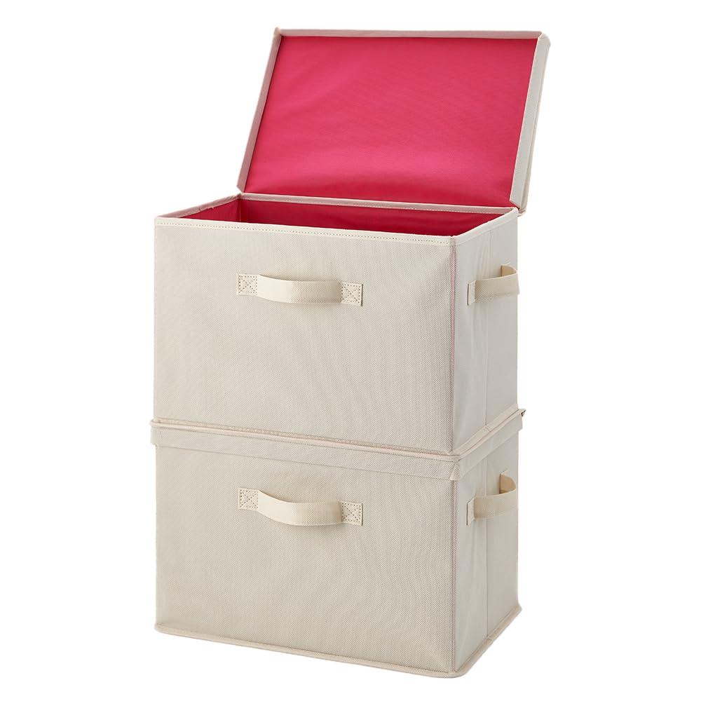 アイメディア(Aimedia) 収納ボックス 2個セット ベージュピンク 折りたたみ フタ付き 不織布 大容量 24L 整理ボックス 収納ケース 衣装ケース 衣類収納 フタ付整理箱 おしゃれ