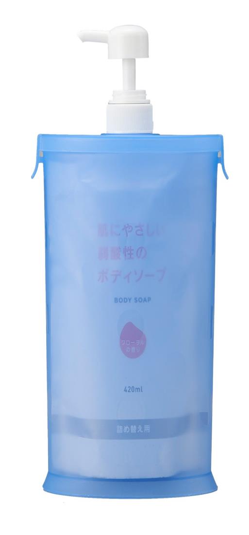 アイメディア(Aimedia) ディスペンサー ブルー 500ml対応 シャンプ― ソープ リンス 袋ごと おしゃれ 詰め替えボトル 詰替え容器 お風呂グッズ スリムna詰め替え用お手軽ポンプ