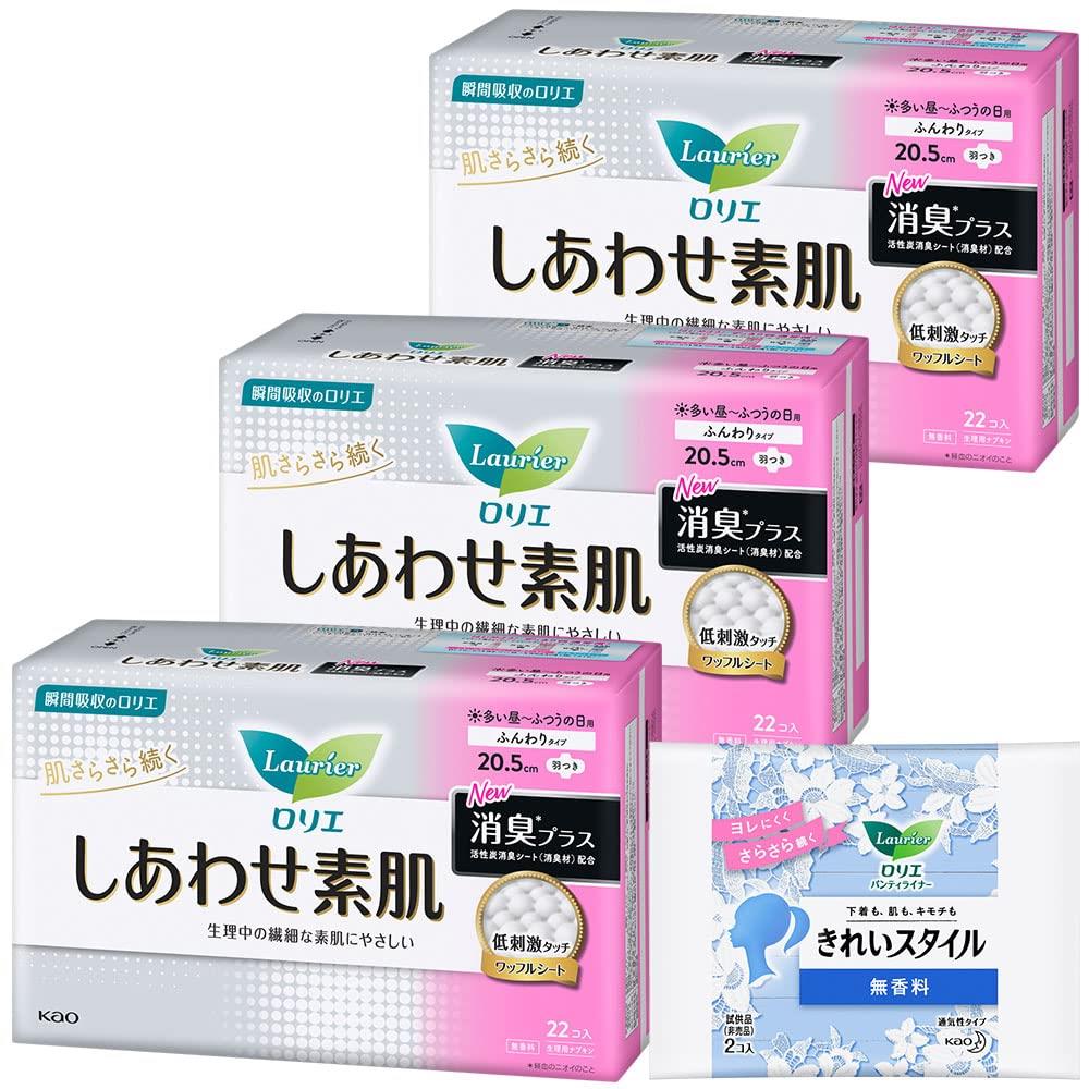 ロリエ しあわせ素肌 消臭プラス ふつうの日用 20.5cm 羽つき 22個入× 3セット(66コ)+おまけ付き