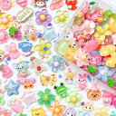 TANOKOX デコパーツ ミックス かわいい キャラクター リボン 花 お菓子 福袋 樹脂貼付けパーツ 樹脂カボション 可愛い 子供 デコレーションパーツ 手芸 ハンドメイド レジンパーツ(透明)