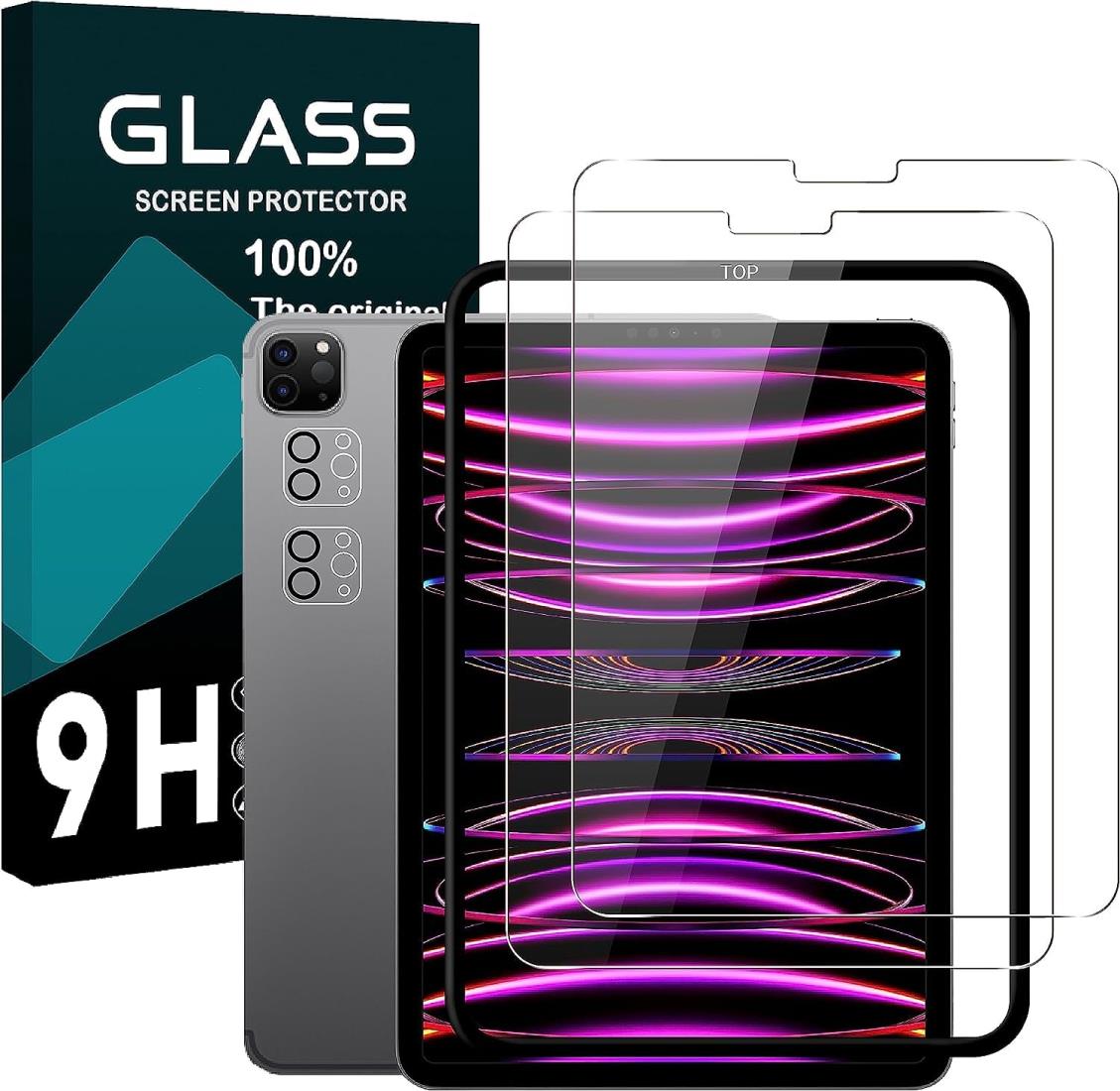 seninhi (セニンヒ) [2+2枚パック] iPad Pro 11インチ 2022/2021/2020 (第4/3/2世代)用スクリーンプロテクター2枚パック + カメラレンズプロテクター 2枚パック 強化ガラススクリーンプロテクター [貼り付けが簡単なフレーム付き] 9H