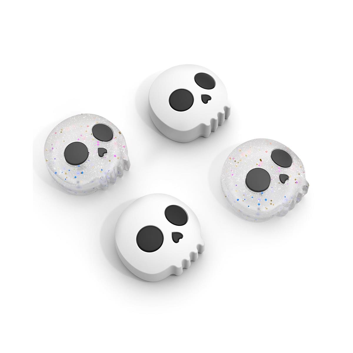 Jemdo Switch 2(令和7年最新)対応サムスティックカバ – 4個セット、ホワイト/グリッター付きスカルデザインのシリコン製ジョイスティッ...