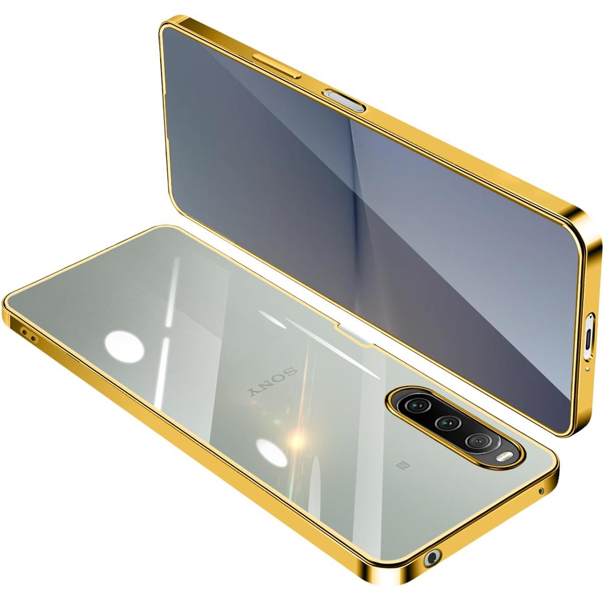 乐天商城 - Sony Xperia 10 V ケース クリア SO-52D SOG11 透明 ガバー エクスペリア10V スマホケース 耐衝撃 TPU 薄型 スリム 擦り傷防止 黄変防止 メッキ加工 ストラップホール付き（ゴールド）