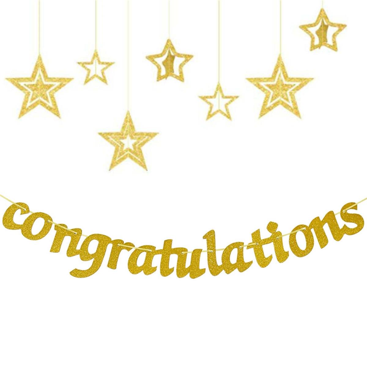 LIKENNY おめでとう用ガーランド 2点セット Congratulations/星 2種類 ウェルカムスペース 装飾 壁飾り 婚約 披露宴 記念日 受付 前撮り会場飾り パーティー 卒業式 昇進祝い 発表会 お祝いに最適な小物(Congratulations)